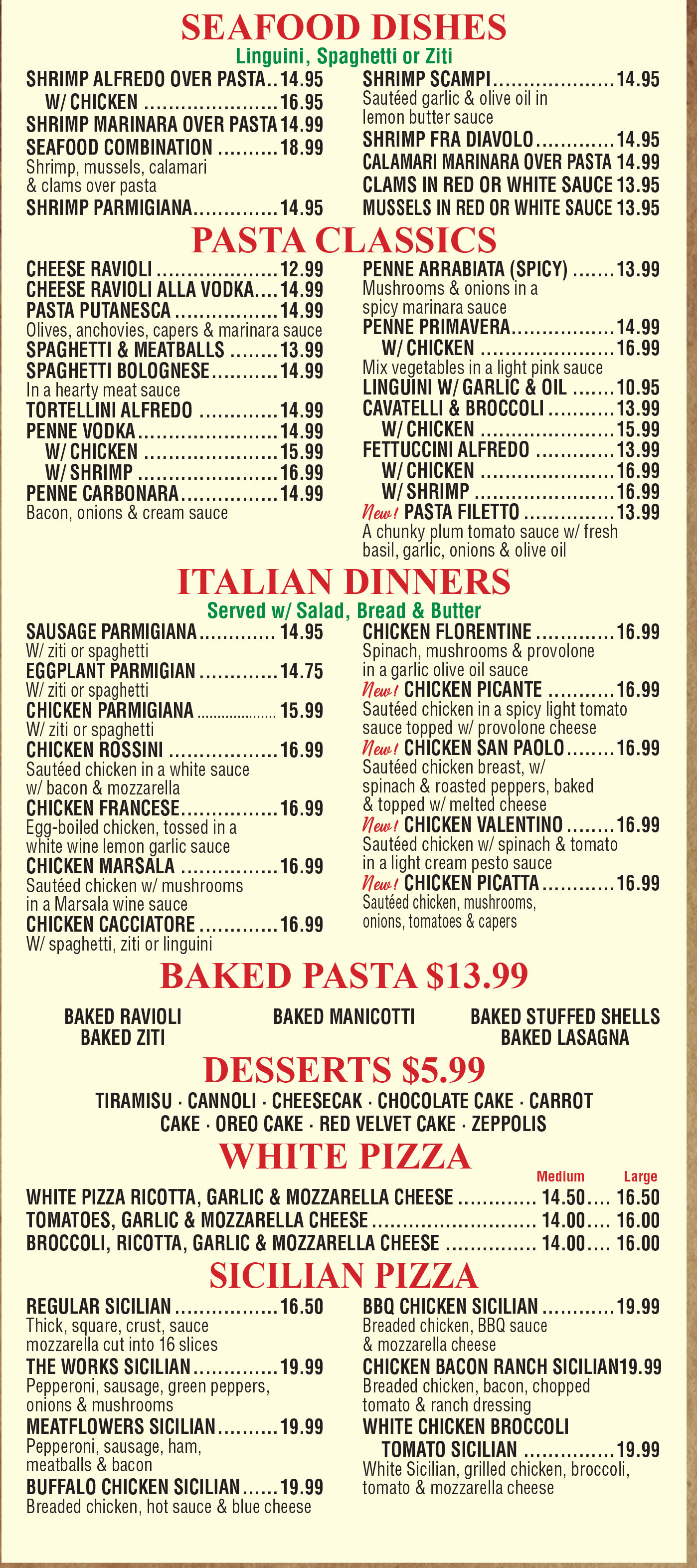 SEAFOOD - PASTA- DESSERTS & MORE